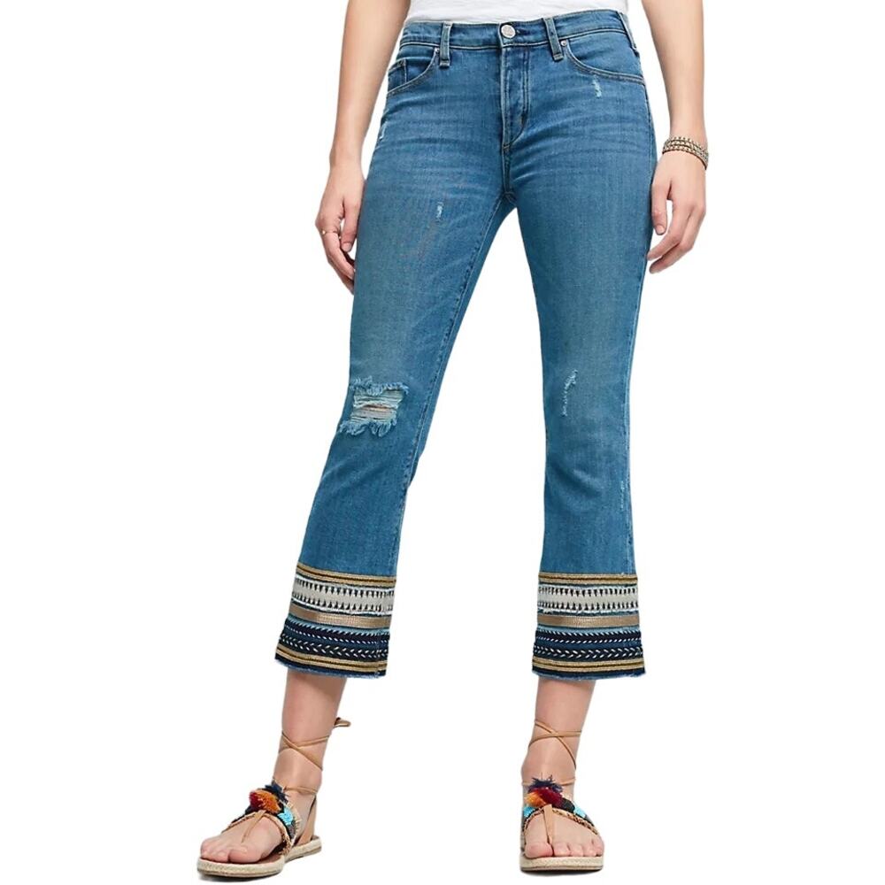 McGuire Women's Ambrosio Embroidered Boho Mid-Rise Cropped Bootcut Jeans Size 29